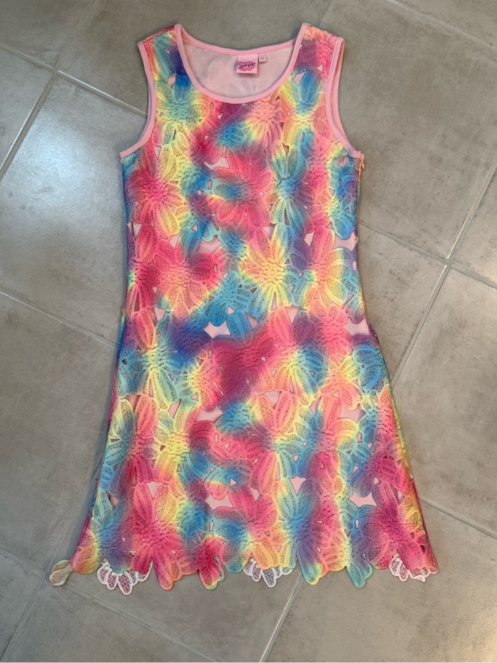 NWOT Lipstik Girls Rainbow Lace Floral Dress Sz 14